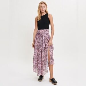 MAJE Paris Black & Pink Paisley Asymmetrical Wrap Dress (Size 36 / Small)
